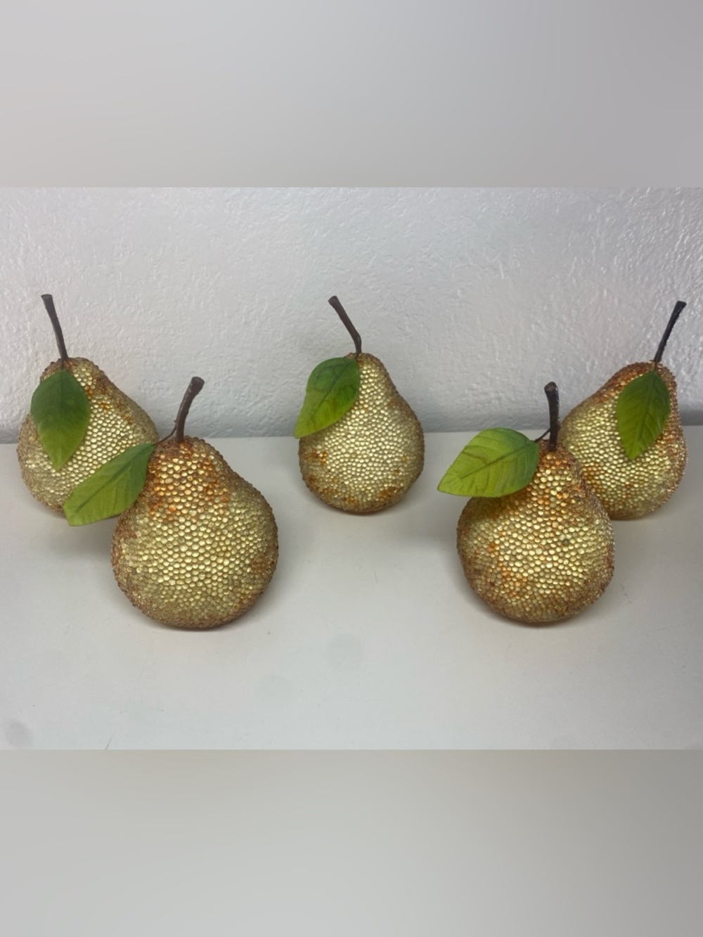 Pier 1 Imports Gold Beaded Rhinestone Decorative Pears Set of 5 Vtg Decor